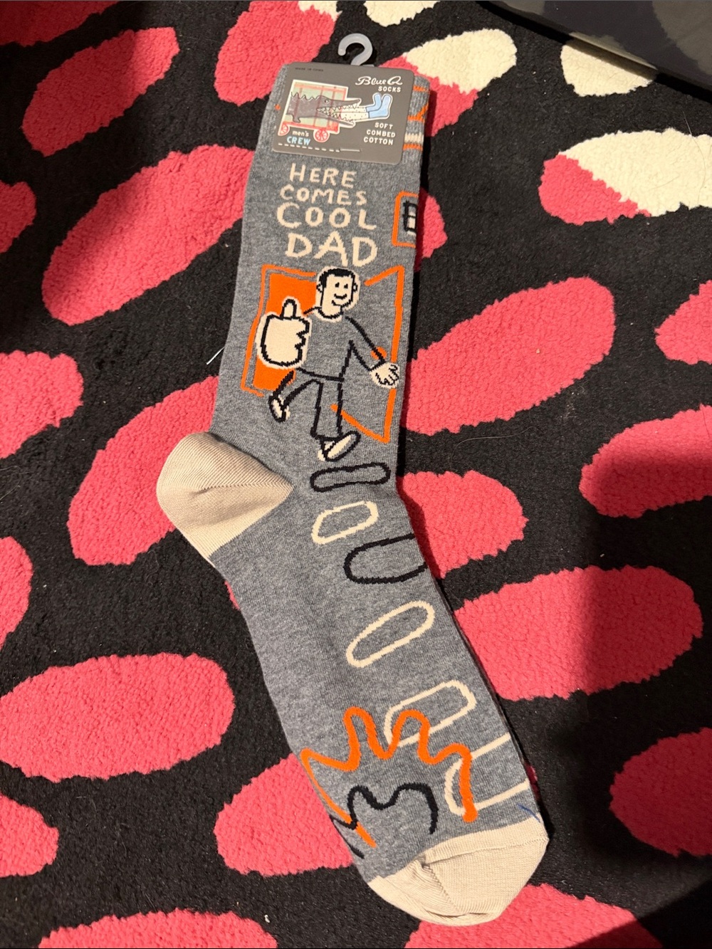 Blue Q 'Here Comes Cool Dad' Gray Socks with Orange Accents